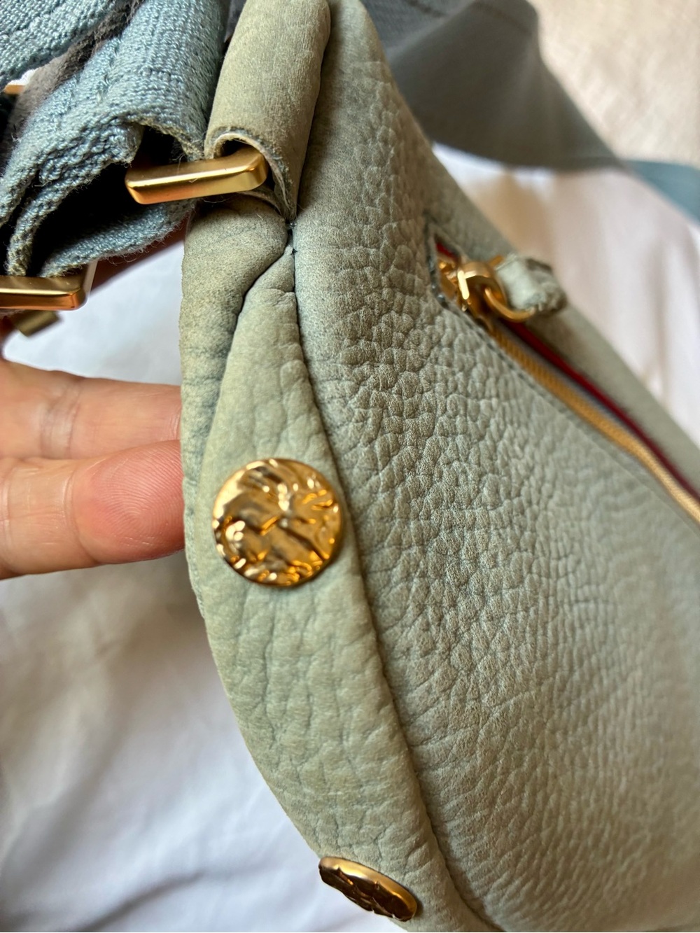 HAMMITT Charles Medium Crossbody Belt Bag Bay Blue Nubuck PRE-OWNED - Picture 6 of 11